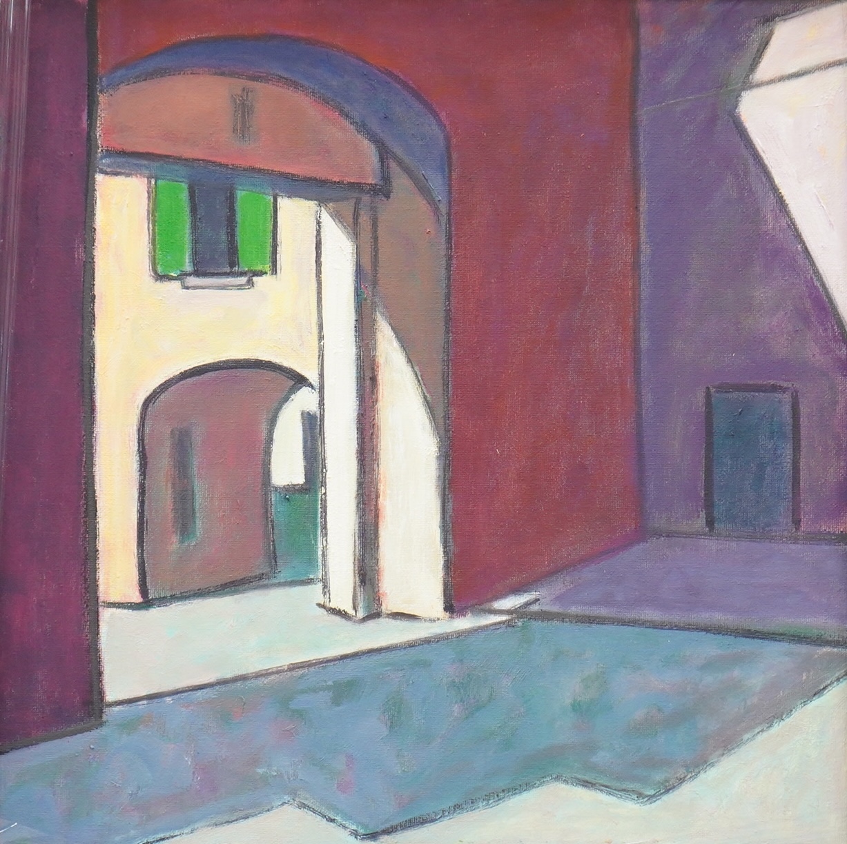 Robin Holtom (b.1944), ‘Arches, Sienna’, abstract view, monogrammed and inscribed verso, oil on canvas, 39 x 39cm